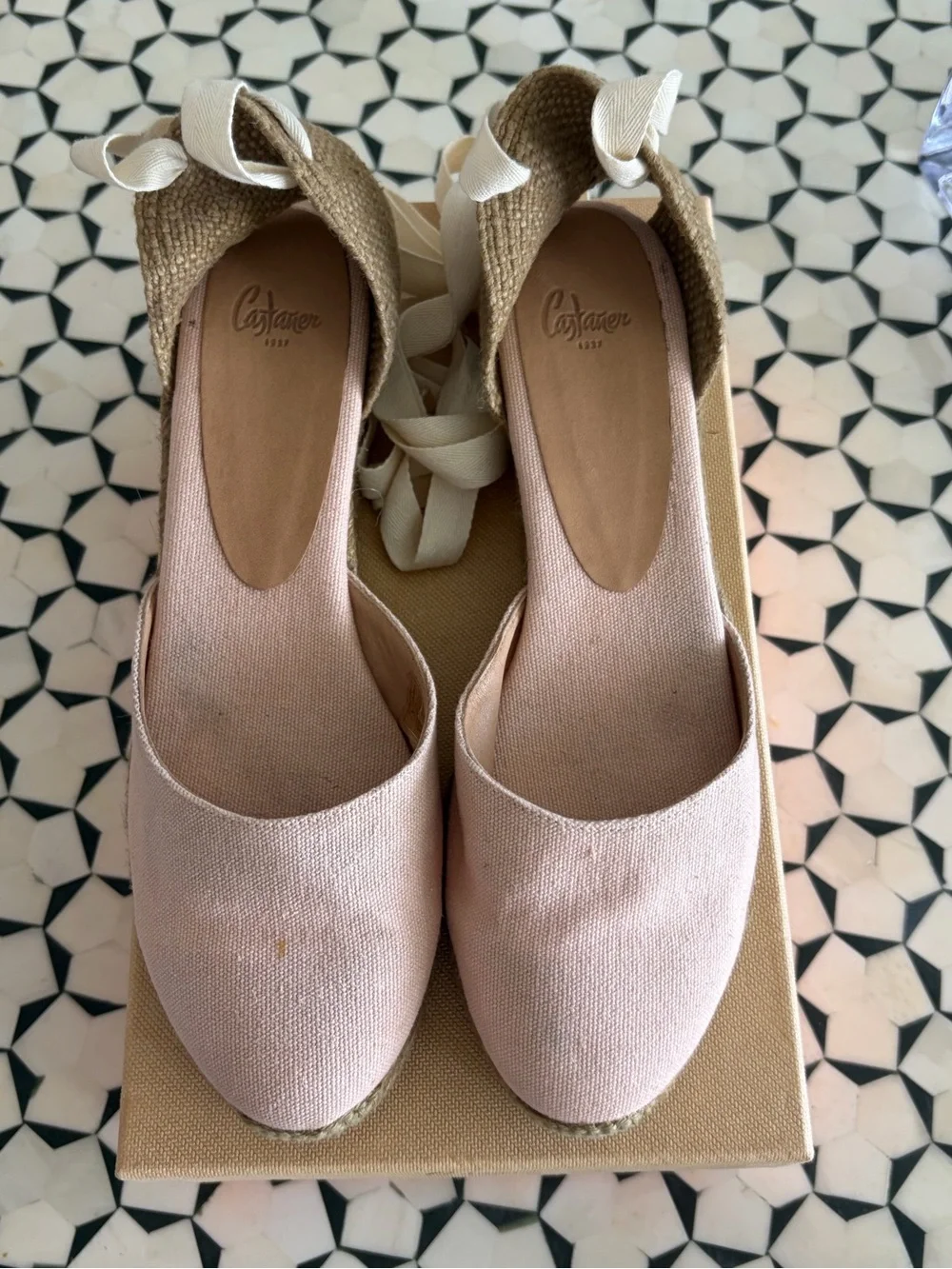 Castaner Pink Canvas Espadrille Wedge Heel and Tie-Back